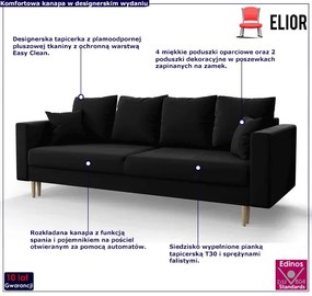 Czarna welurowa sofa rozkładana - Diamante