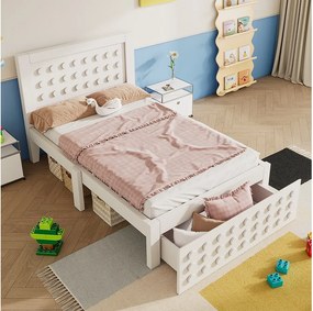 Łóżko dziecięce 90x190 cm z 1 szufladą i stelażem z listew, wzór biały - bez materaca