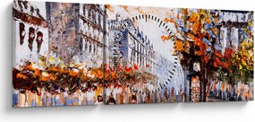 Obraz - Życie w mieście (z zegarem) (90x30 cm)