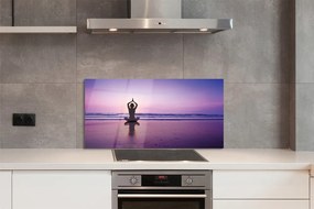 Szkło do Kuchni na Ścianę Kobieta Ćwicząca Jogę nad Morzem