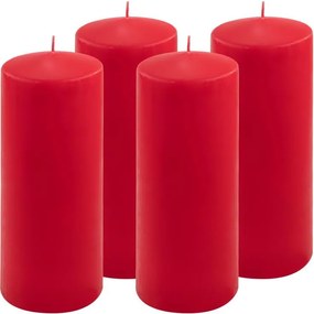 Zestaw słupkowych świec, 25 cm, Ø 10 cm, czerwony, 4 sztuki.