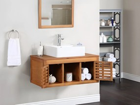 Szafka łazienkowa wisząca  z drewna akacjowego z pojedynczą umywalką i lustrem - 90 cm - PENEBEL