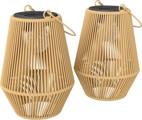 Outsunny Zestaw 2 Lamp Solarnych Rattanowych Wiszących IP44 Wodoodporne Lampy na Balkon i Taras Brązowe | Aosom PL