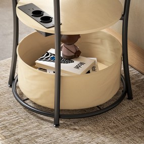 HOMCOM Stolik boczny 3-poziomowy z stacją ładującą, materiałową kieszenią, półką, 50x50x55,1 cm naturalne drewno