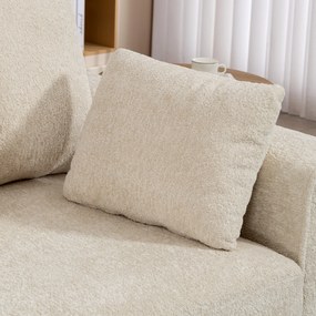 HOMCOM Beżowa Sofa 3-osobowa z Tkaniną o Strukturze Weluru, Głębokim Siedziskiem, Poduszkami z Pianki, Szerokimi Podłokietnikami i 4 Poduszkami | Aosom PL