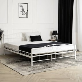 Łóżko Metalowe 160x200 cm ze Stelażem Dwuosobowe GRIFFIN Białe