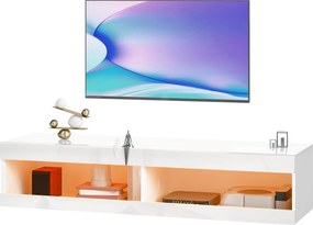 HOMCOM Szafka na telewizor, Wiszące stoisko telewizyjne z oświetleniem RGB LED w 16 kolorach, Stojak na telewizor z otwartą przestrzenią, dla telewizorów od 55 do 60 cali, do salonu, sypialni, 140 x 40 x 30 cm, Połysk biały