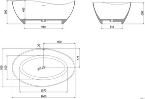 Mexen Parma wanna wolnostojąca z konglomeratu 160 x 95 cm, czarna mat - 57231609570