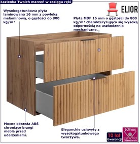 Szafka ryflowana do łazienki z 2 szufladami 80 cm dąb craft złoty E7-Z95