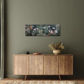 Obraz - Malowany wzór dżungli (z zegarem) (90x30 cm)