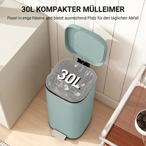HOMCOM 30 l kosz na śmieci do kuchni na pedał z pokrywą, funkcja soft-close i blokada otwarcia do kuchni, domu | Aosom PL