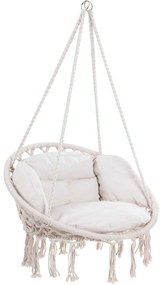 Jurhan Wiszące krzesło BOHO z poduszkami, Ø61cm, beżowa