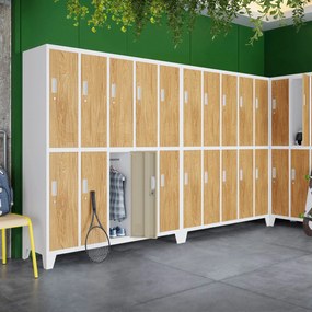 Szafka BHP ubraniowa biała/złoty dąb: Eco Design 10-drzwiowa BARTEK