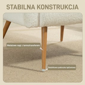 HOMCOM Fotel tapicerowany, z pokrowcem z fleece, z podłokietnikami i poduszką lędźwiową, z metalowymi nogami, fotel do czytania, kremowy