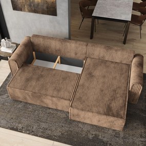 Masseno Narożnik VALTINO z funkcją spania i pojemnikiem na pościel Narozniki L, Rozkładana sofa - Beżowy, TILIA 17