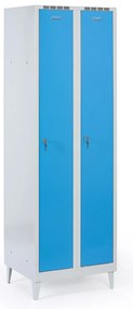Metalowa szafka ubraniowa S8 na nogach, 2-drzwiowa, 1920 x 600 x 500 mm, zamek cylindryczny, drzwi niebieske
