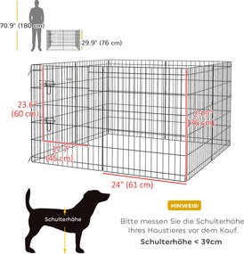 PawHut Wybieg dla zwierząt domowych, zagroda dla szczeniąt i małych psów, z drzwiami, do użytku wewnątrz i na zewnątrz, 76 cm, Czarny