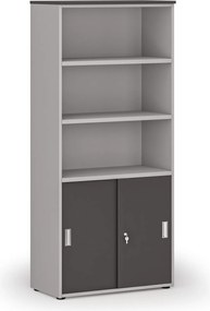 Szafa biurowa kombinowana PRIMO GRAY, drzwi przesuwne na 2 poziomach, 800 x 420 x 1781 mm, szary/grafit