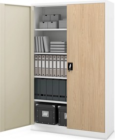 Szafa biurowa na akta szeroka Eco Design Jan II, 115x40x185 cm, biały/dąb sonoma
