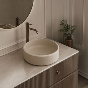 Massi Umywalka z konglomeratu nablatowa okrągła beżowa matowa 40 cm RONA Beige Matt