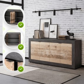 Komoda Czterodrzwiowa BLAGO 180 cm Surowy Dąb/Czarny Loft