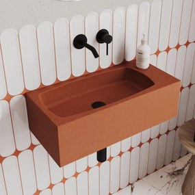 Umywalka betonowa wisząca / nablatowa prostokątna bez otworu na baterię 65 x 30 cm z półką ZALM | różne kolory : Kolor - Ceglasty, Typ montażu - podwieszana