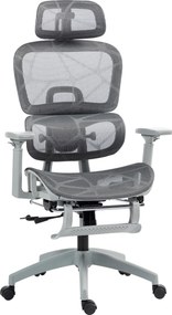 HOMCOM Krzesło biurowe, Ergonomiczne krzesło do biurka z tapicerką z siatki, regulowane, na kółkach, z podłokietnikami, zagłówkiem, Szary