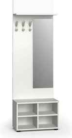 Garderoba z szafką na buty i lustrem HORIZONT, 3 haczyki, półka, biały
