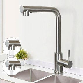 NETTLIFE Bateria umywalkowa Wysuwana bateria umywalkowa Obrotowa 360° Stal nierdzewna z 2 rodzajami strumienia