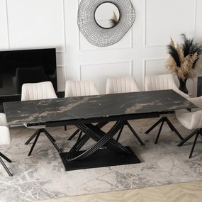 Zestaw Stół Rozkładany IBIZA 160-240 cm Czarny Marmur i 4 Krzesła Tapicerowane MUMBAI Kremowe Nowoczesne