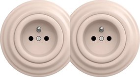 Kliklap - Podwójne retro gniazdko do domu z ramką, 230 V, staroróżowe