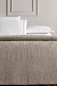 Wełniana narzuta na łóżko PETRA w opakowaniu prezentowym z poduszkami Brązowy Zestaw na łóżko dwuosobowe