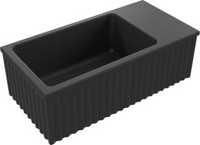 Massi Umywalka betonowa ryflowana nablatowa / wisząca prostokątna 60 x 30 cm WELLE | różne kolory : Kolor - Czarny, Typ montażu - nablatowa
