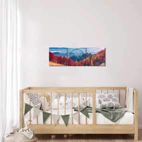 Obraz kolorowego jesiennego krajobrazu (z zegarem) (90x30 cm)