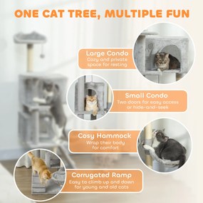 PawHut 140 cm drapak dla kota, wielopoziomowy, słupki do drapania z sizalu, kryjówki, pluszowe platformy, hamak, drabinka, piłeczki do zabawy