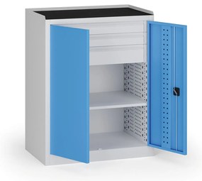 Szafa warsztatowa na narzędzia niska KOVOS, 1 półka, 3 szuflady, 950 x 600 x 1180 mm, niebieski