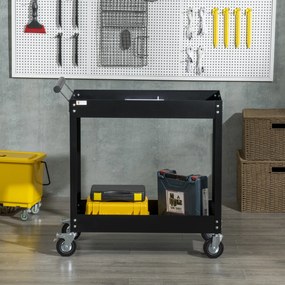 DURHAND Wózek Warsztatowy, 2 Półki, Na Kółkach, Stal, do 150 kg, 84,5 x 38 x 84 cm, Czarny