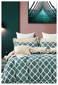 Zielono-beżowa bawełniana pościel dwuosobowa z prześcieradłem (4-częściowa) 200x220 cm Geometric – Mila Home