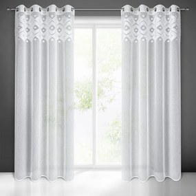 Zasłona gotowa biała na przelotkach wzór 3D aplikacja boho 140x250 cm