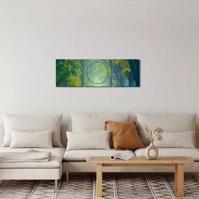Obraz drogi wysadzanej drzewami (z zegarem) (90x30 cm)