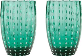 Zafferano Perle Green Glass – szkło kolorowe dmuchane ustami, 32 cl, ręcznie robione – zestaw 2 kieliszków rzemieślniczych do wody lub koktajli