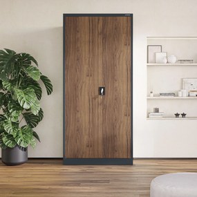 Szafa na dokumenty biurowa metalowa antracytowa/ orzech: Eco Design JAN H, 900 x 1950 x 400 mm