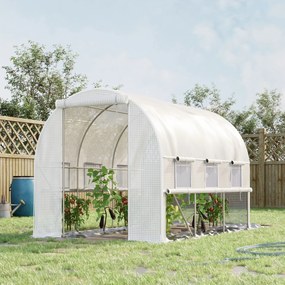 Outsunny Szklarnia Foliowa z 6 Zwijanymi Oknami i Drzwiami na Zamek Błyskawiczny Rama z Ocynkowanej Stali 295x2x2m Biały | Aosom PL