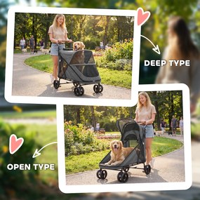 PawHut Wózek dla psa składany dla dużych psów do 30 kg z obrotowymi kołami 360°, siatkowymi oknami, poduszką i regulowanym uchwytem w kolorze szarym | Aosom PL