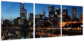 Obraz nocy w Melbourne (z zegarem) (90x30 cm)