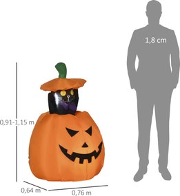 Outsunny Duch Dyni z Ruchomym Kotem Dekoracja Halloweenowa Nadmuchiwana z Oświetleniem LED 76 x 64 x 115cm