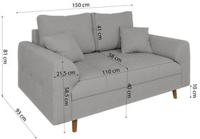 Jasnoszara sztruksowa sofa 150 cm Ariella – Ropez