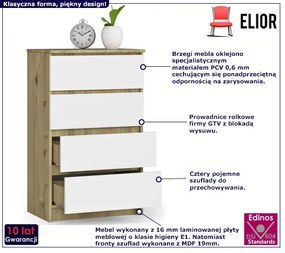 Skandynawska komoda do sypialni dąb artisan + biały - Branni 3X