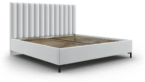 Jasnoszare tapicerowane łóżko dwuosobowe ze schowkiem i stelażem 200x200 cm Casey – Mazzini Beds