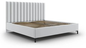 Jasnoszare tapicerowane łóżko dwuosobowe ze schowkiem i stelażem 160x200 cm Casey – Mazzini Beds